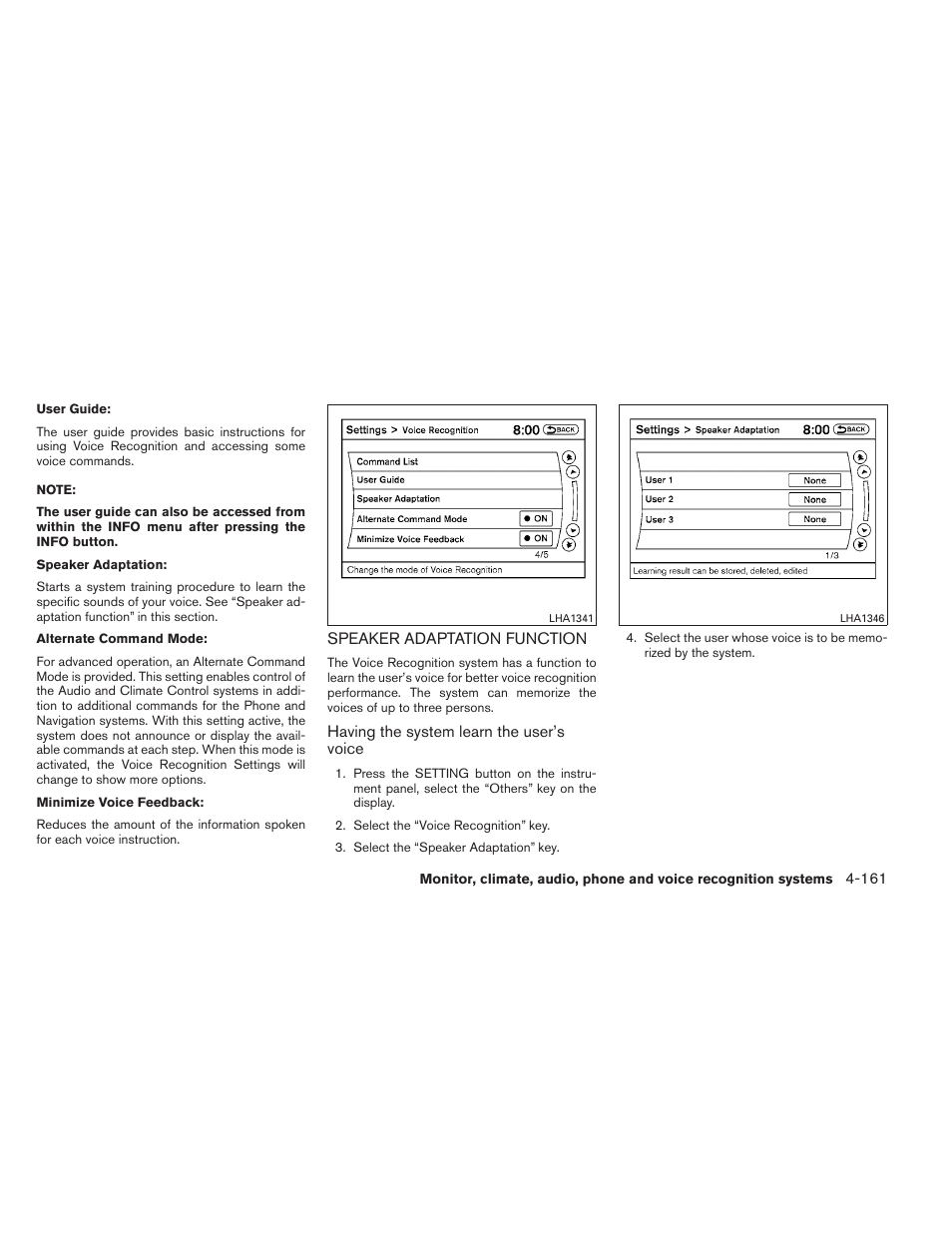 Speaker adaptation function -161 | NISSAN 2012 Maxima User Manual | Page 320 / 452