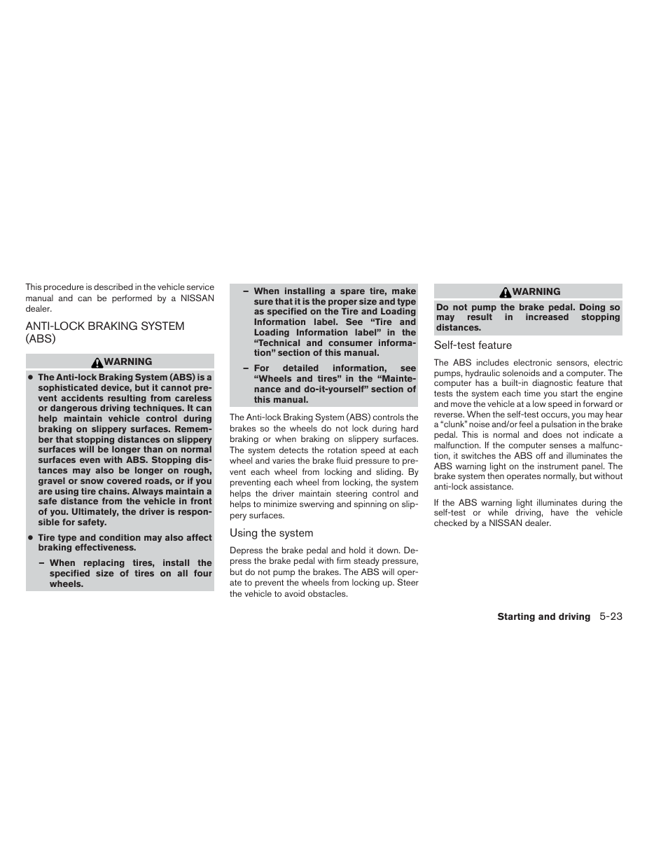 Anti-lock braking system (abs) -23 | NISSAN 2012 Maxima User Manual | Page 346 / 452