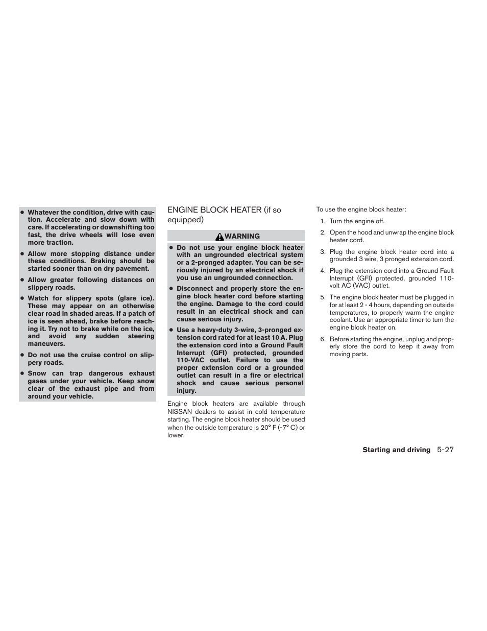 Engine block heater (if so equipped) -27 | NISSAN 2012 Maxima User Manual | Page 350 / 452