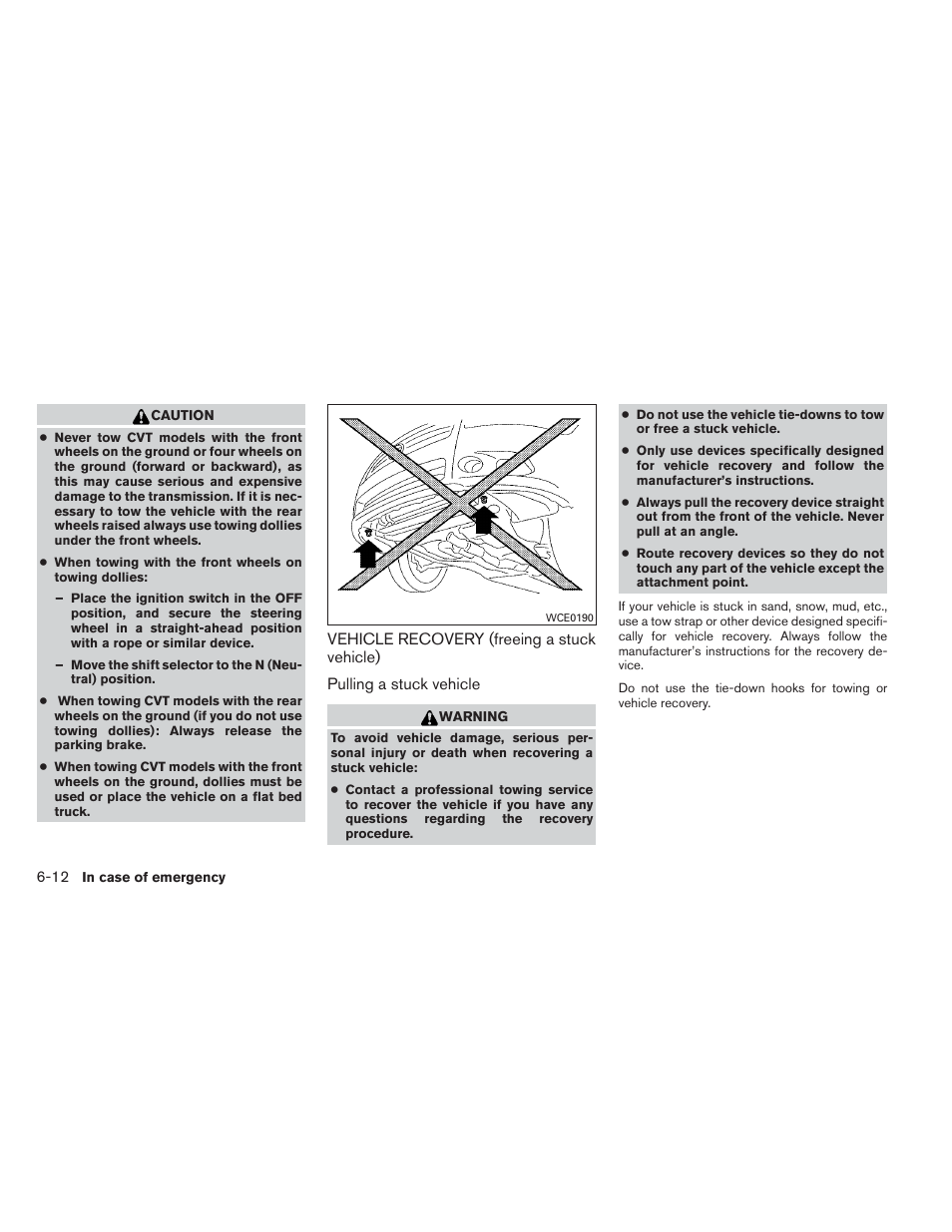 Vehicle recovery (freeing a stuck vehicle) -12 | NISSAN 2012 Maxima User Manual | Page 363 / 452