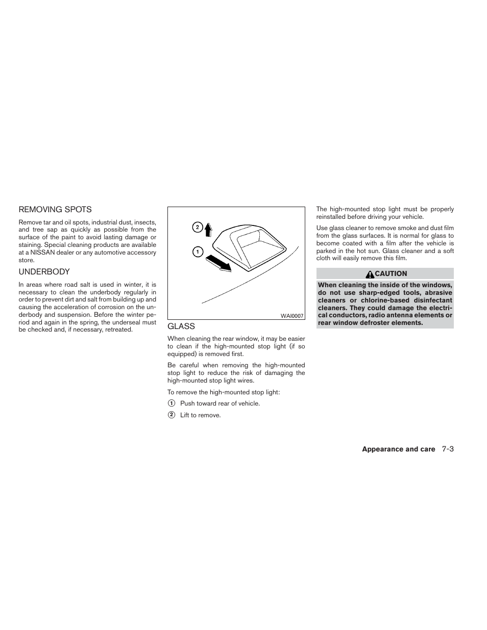 Removing spots -3 underbody -3 glass -3 | NISSAN 2012 Maxima User Manual | Page 368 / 452