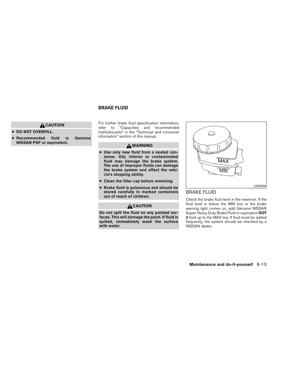 Brake fluid -13 | NISSAN 2012 Maxima User Manual | Page 386 / 452