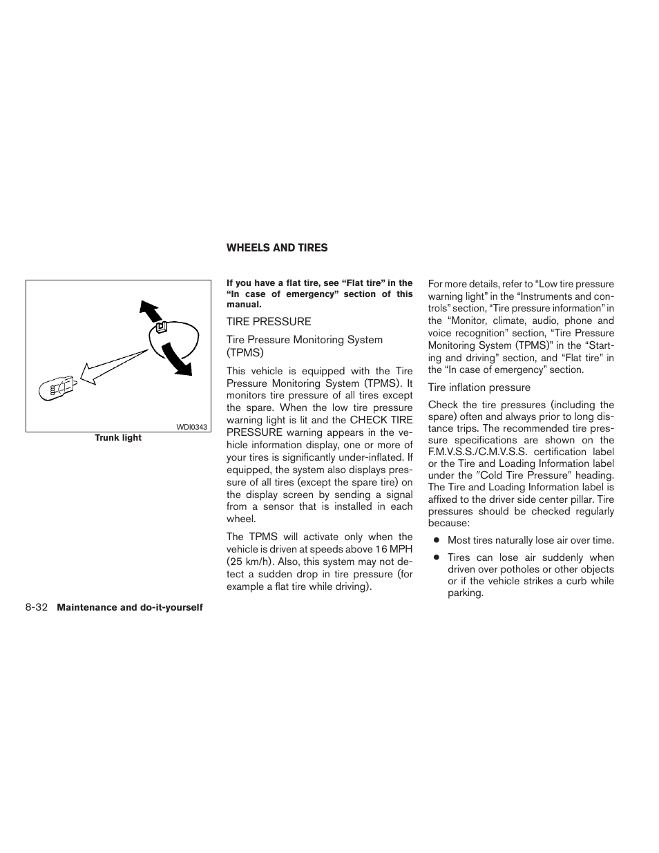 Wheels and tires -32, Tire pressure -32 | NISSAN 2012 Maxima User Manual | Page 405 / 452