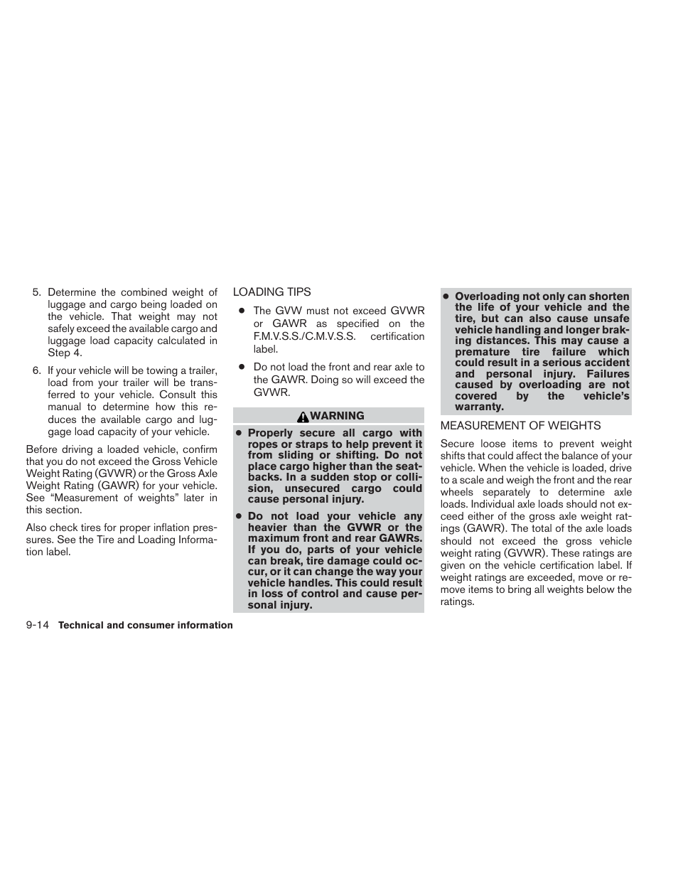 Loading tips -14 measurement of weights -14 | NISSAN 2012 Maxima User Manual | Page 431 / 452