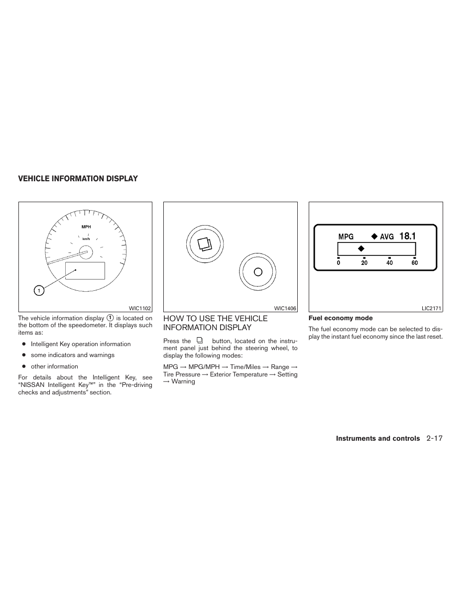 Vehicle information display -17, How to use the vehicle information display -17 | NISSAN 2012 Maxima User Manual | Page 88 / 452