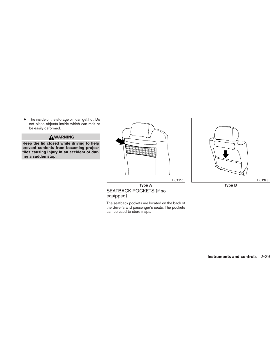 Seatback pockets (if so equipped) -29 | NISSAN 2011 Sentra User Manual | Page 106 / 360