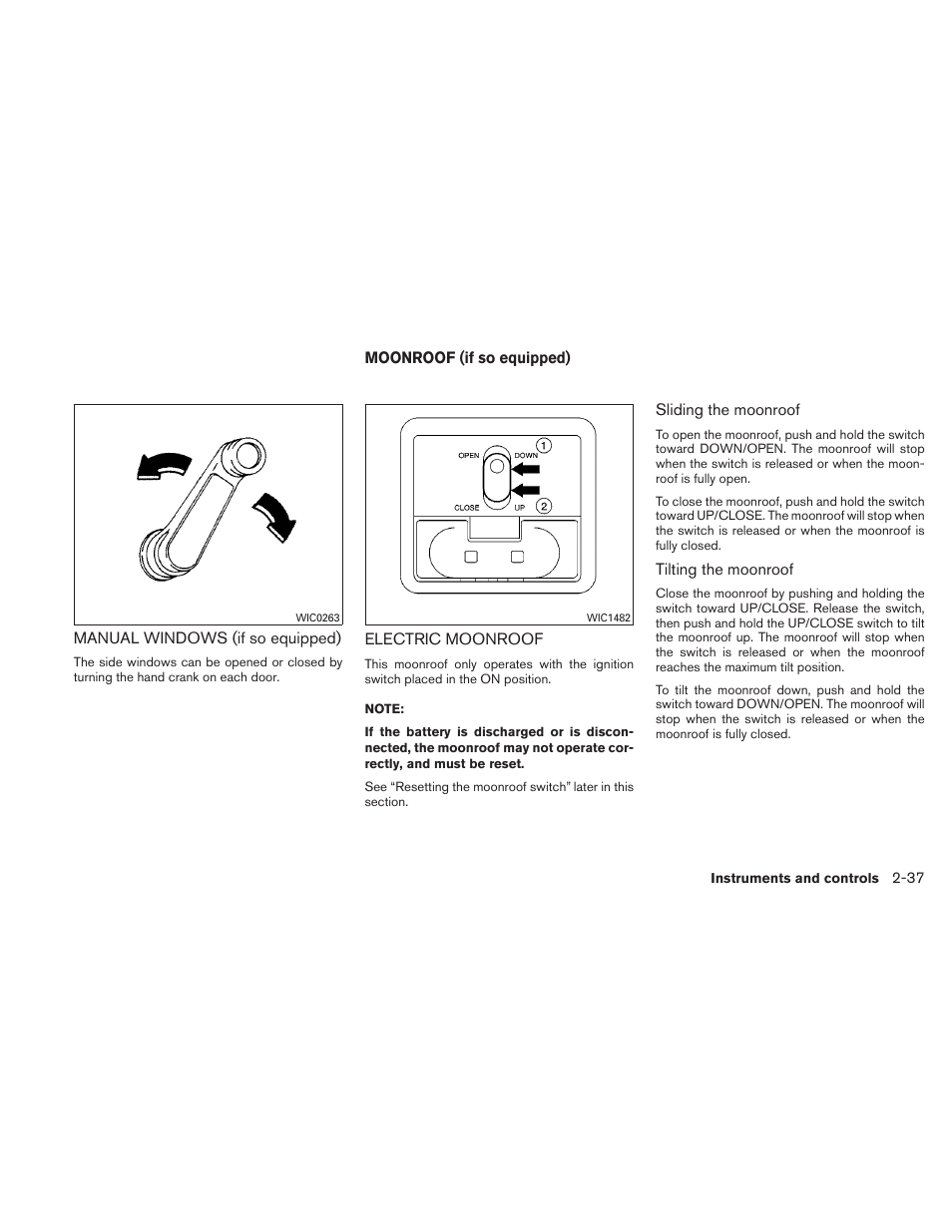 Manual windows (if so equipped) -37, Moonroof (if so equipped) -37, Electric moonroof -37 | NISSAN 2011 Sentra User Manual | Page 114 / 360