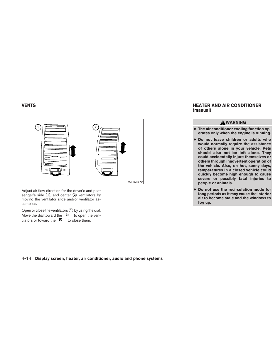 Vents -14 heater and air conditioner (manual) -14 | NISSAN 2011 Sentra User Manual | Page 163 / 360