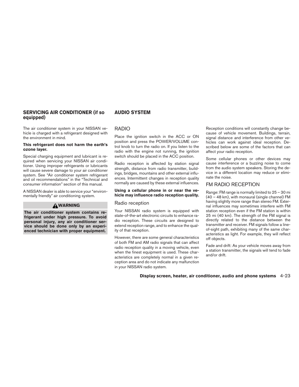 Radio -23 fm radio reception -23 | NISSAN 2011 Sentra User Manual | Page 172 / 360