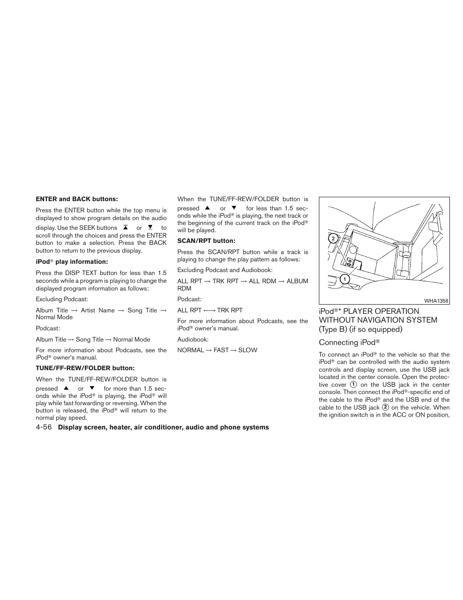 Ipod, Player operation without navigation, System (type b) (if so equipped) -56 | NISSAN 2011 Sentra User Manual | Page 205 / 360