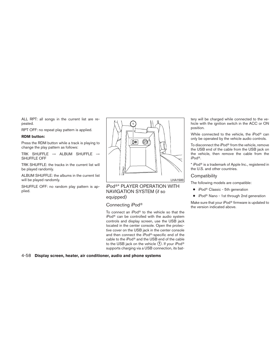 Ipod, Player operation with navigation, System (if so equipped) -58 | NISSAN 2011 Sentra User Manual | Page 207 / 360