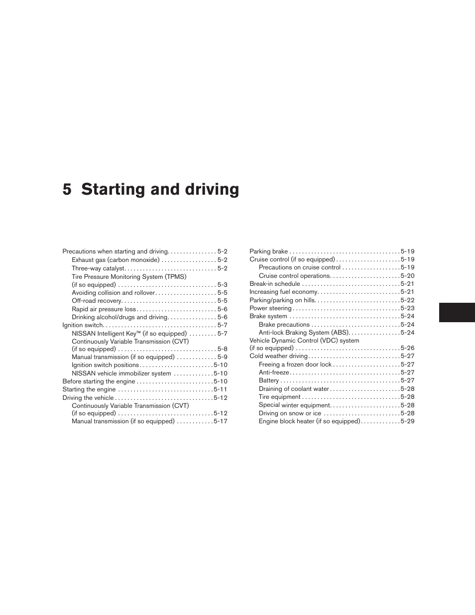 Starting and driving, 5 starting and driving | NISSAN 2011 Sentra User Manual | Page 228 / 360