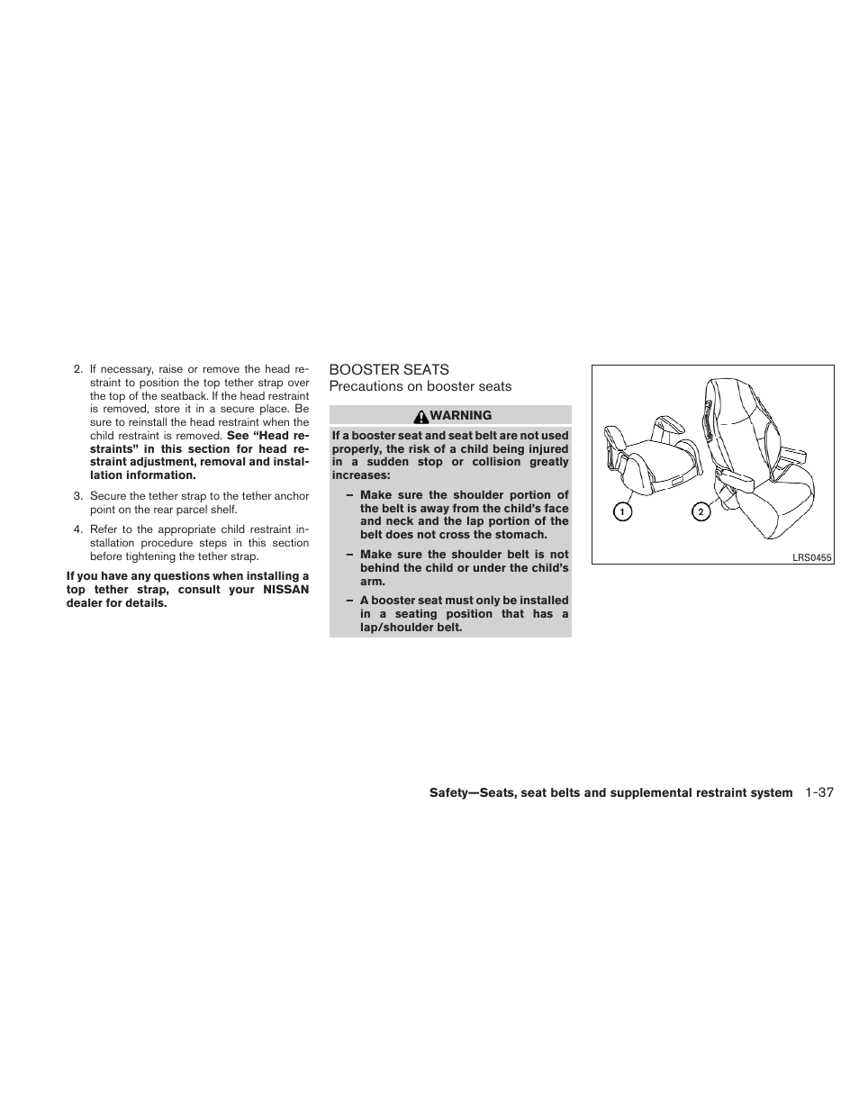 Booster seats -37 | NISSAN 2011 Sentra User Manual | Page 56 / 360