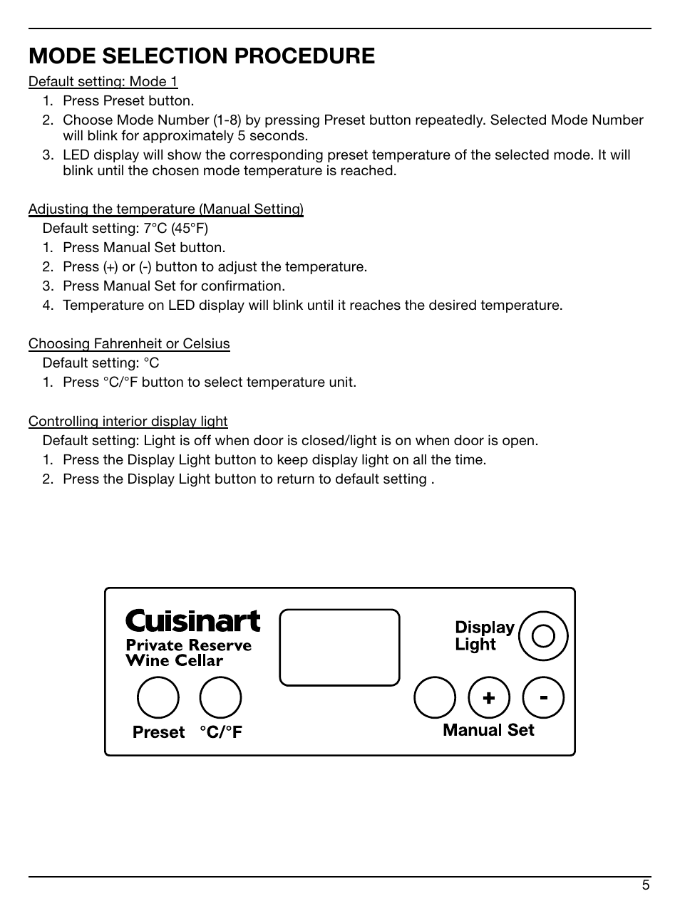 Mode selection procedure | Cuisinart CWC-600 User Manual | Page 5 / 13