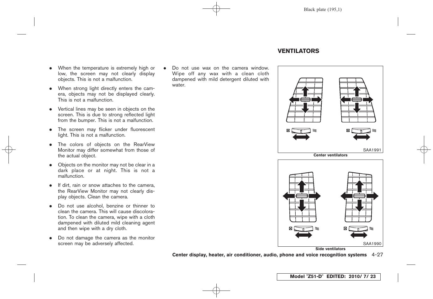 Ventilators -27 | NISSAN 2011 Murano User Manual | Page 197 / 433