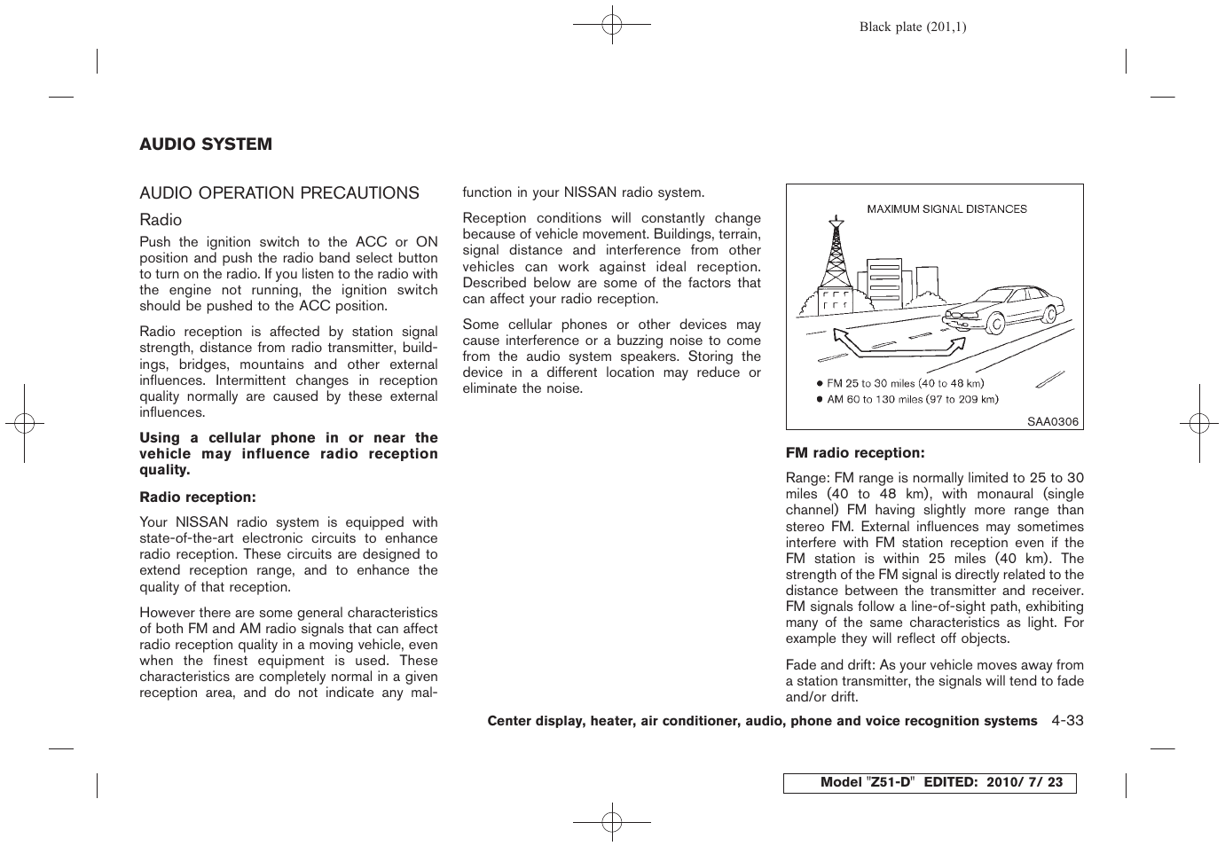 Audio system -33, Audio operation precautions -33 | NISSAN 2011 Murano User Manual | Page 203 / 433