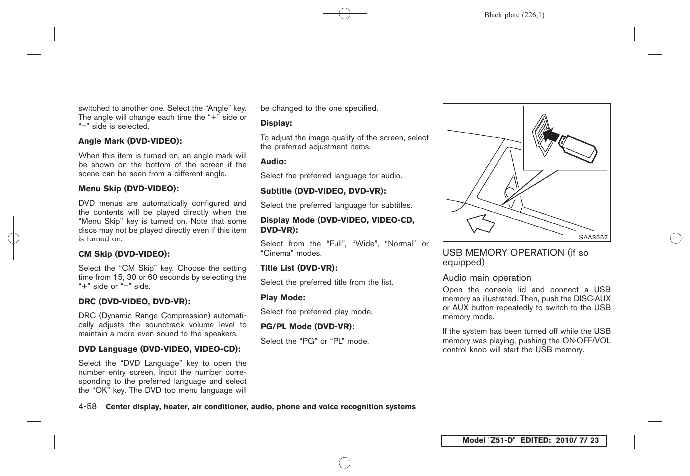 Usb memory operation (if so equipped) -58 | NISSAN 2011 Murano User Manual | Page 228 / 433