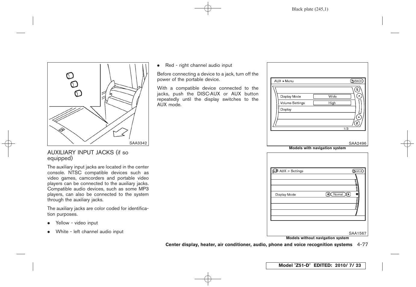 Auxiliary input jacks (if so equipped) -77 | NISSAN 2011 Murano User Manual | Page 247 / 433