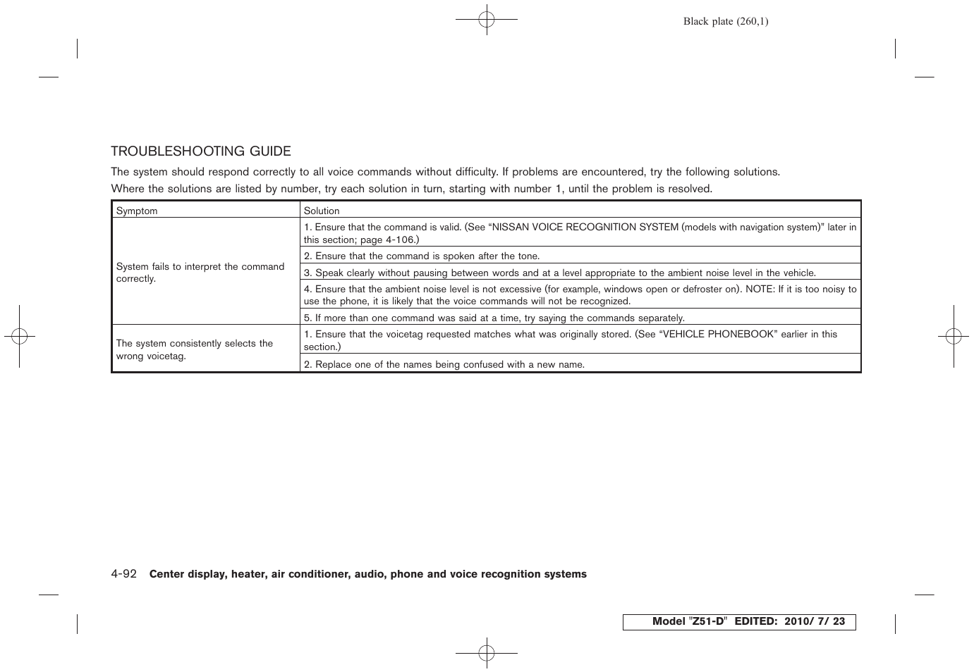 Troubleshooting guide -92 | NISSAN 2011 Murano User Manual | Page 262 / 433