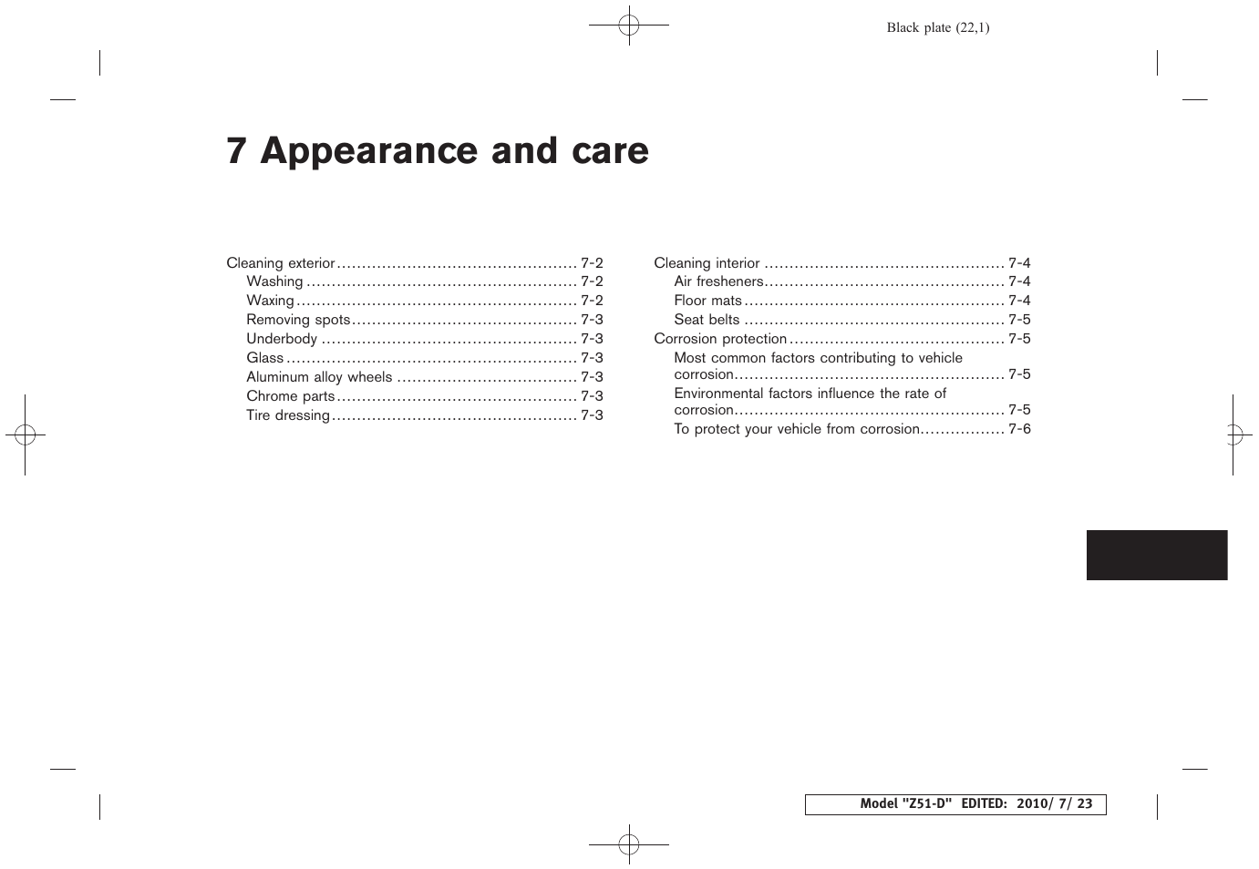 Appearance and care, 7 appearance and care | NISSAN 2011 Murano User Manual | Page 351 / 433