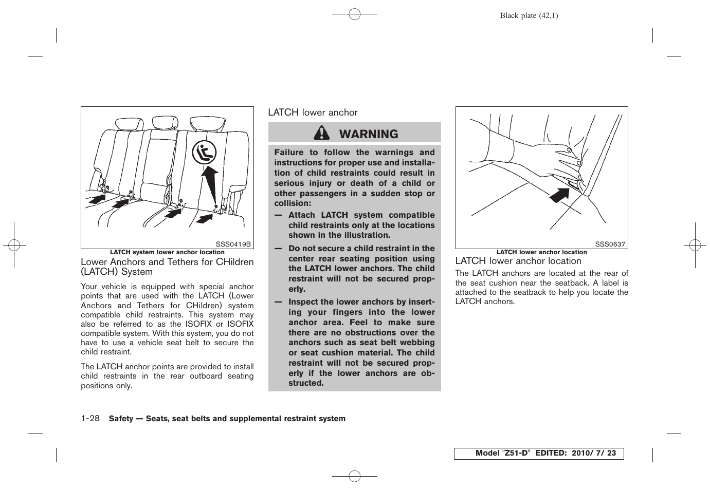 Warning | NISSAN 2011 Murano User Manual | Page 44 / 433