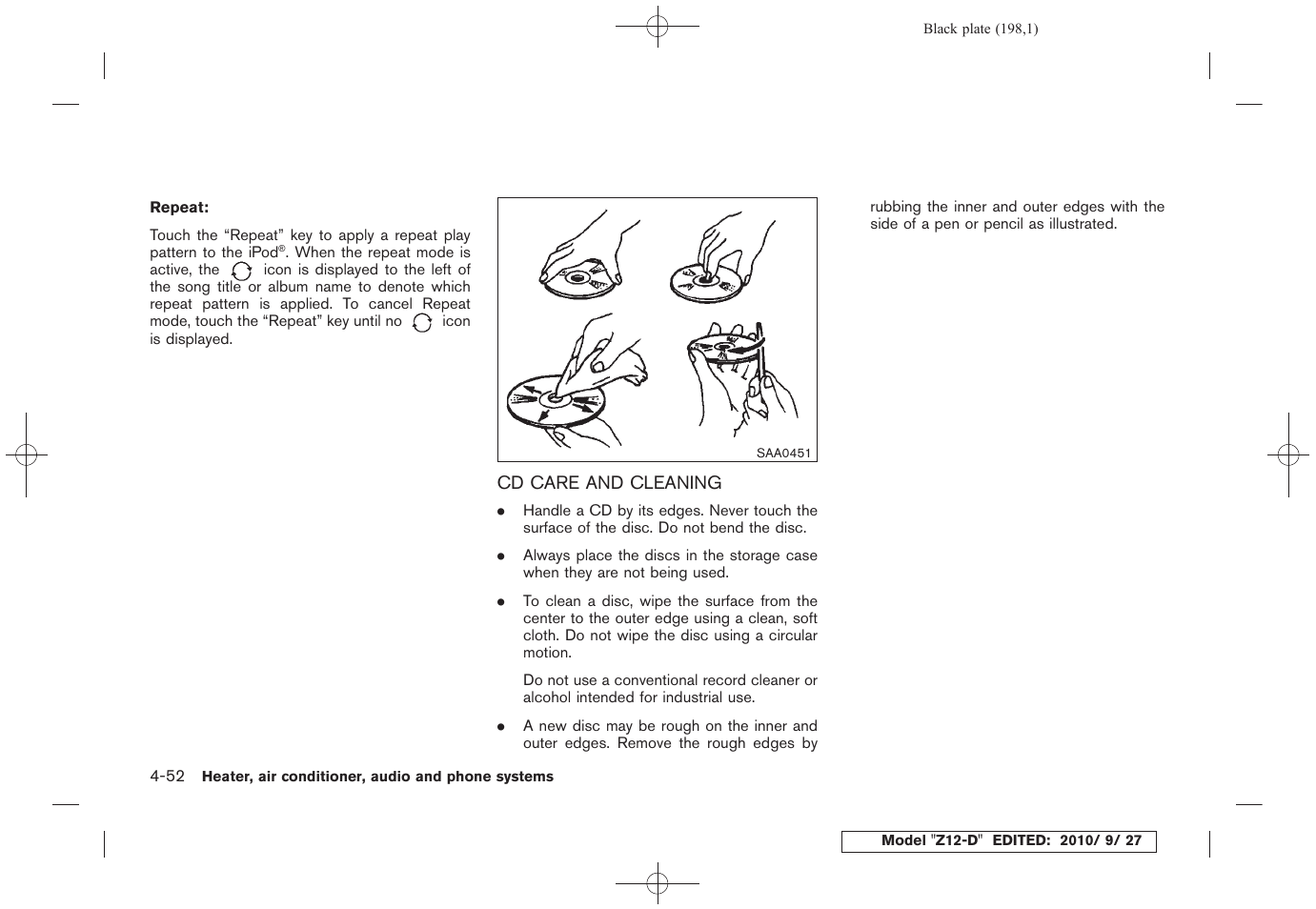 Cd care and cleaning -52 | NISSAN 2011 Cube User Manual | Page 200 / 345