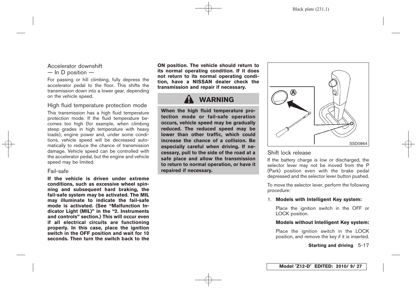 Warning | NISSAN 2011 Cube User Manual | Page 233 / 345