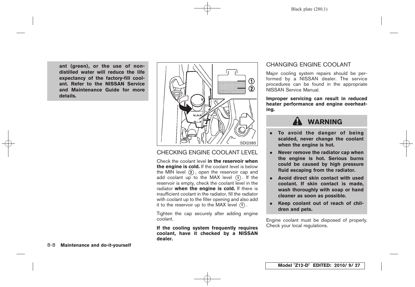 Warning | NISSAN 2011 Cube User Manual | Page 282 / 345