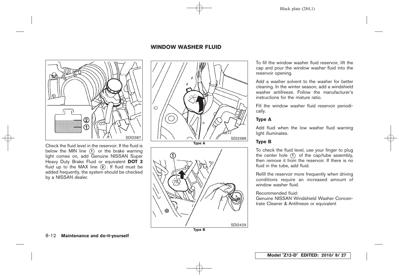 Window washer fluid -12 | NISSAN 2011 Cube User Manual | Page 286 / 345