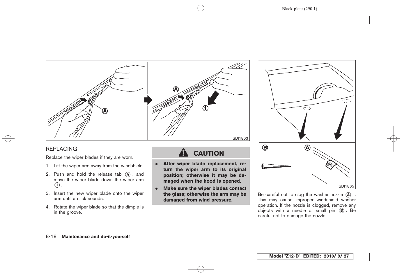 Replacing -18, Caution | NISSAN 2011 Cube User Manual | Page 292 / 345