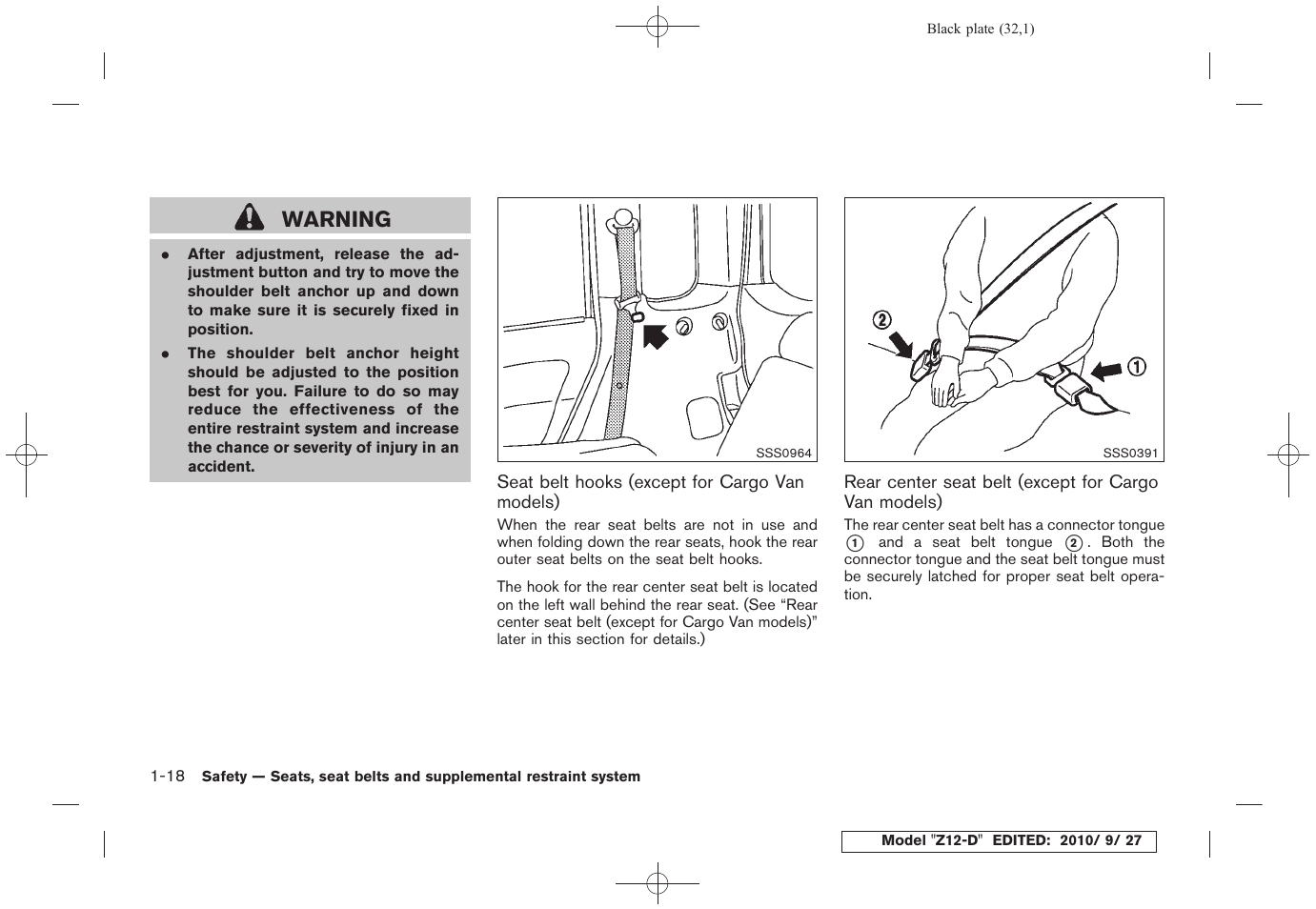Warning | NISSAN 2011 Cube User Manual | Page 36 / 345