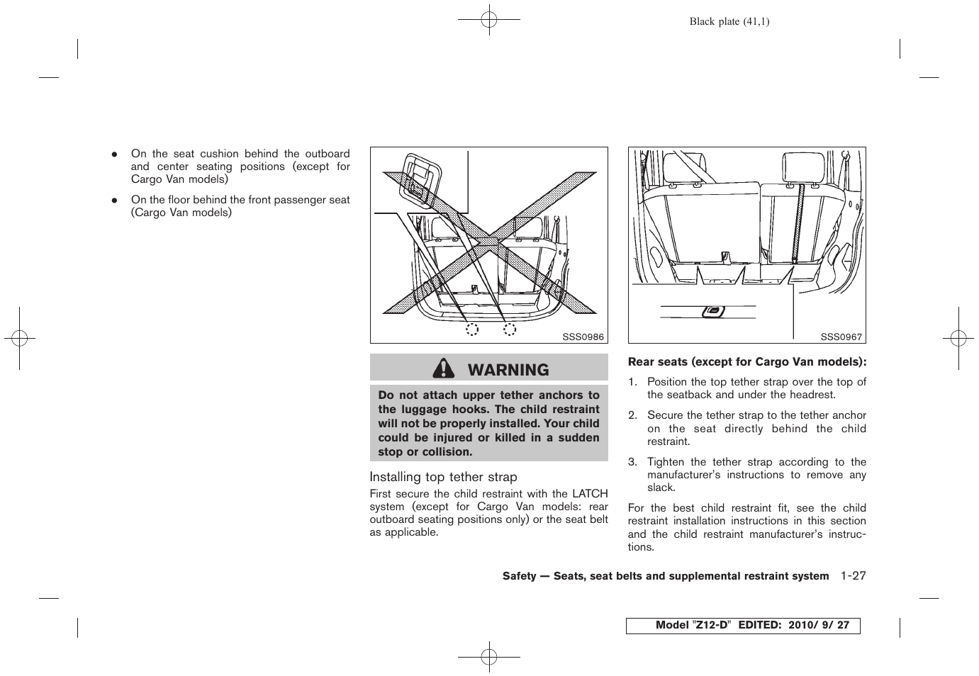 Warning | NISSAN 2011 Cube User Manual | Page 45 / 345