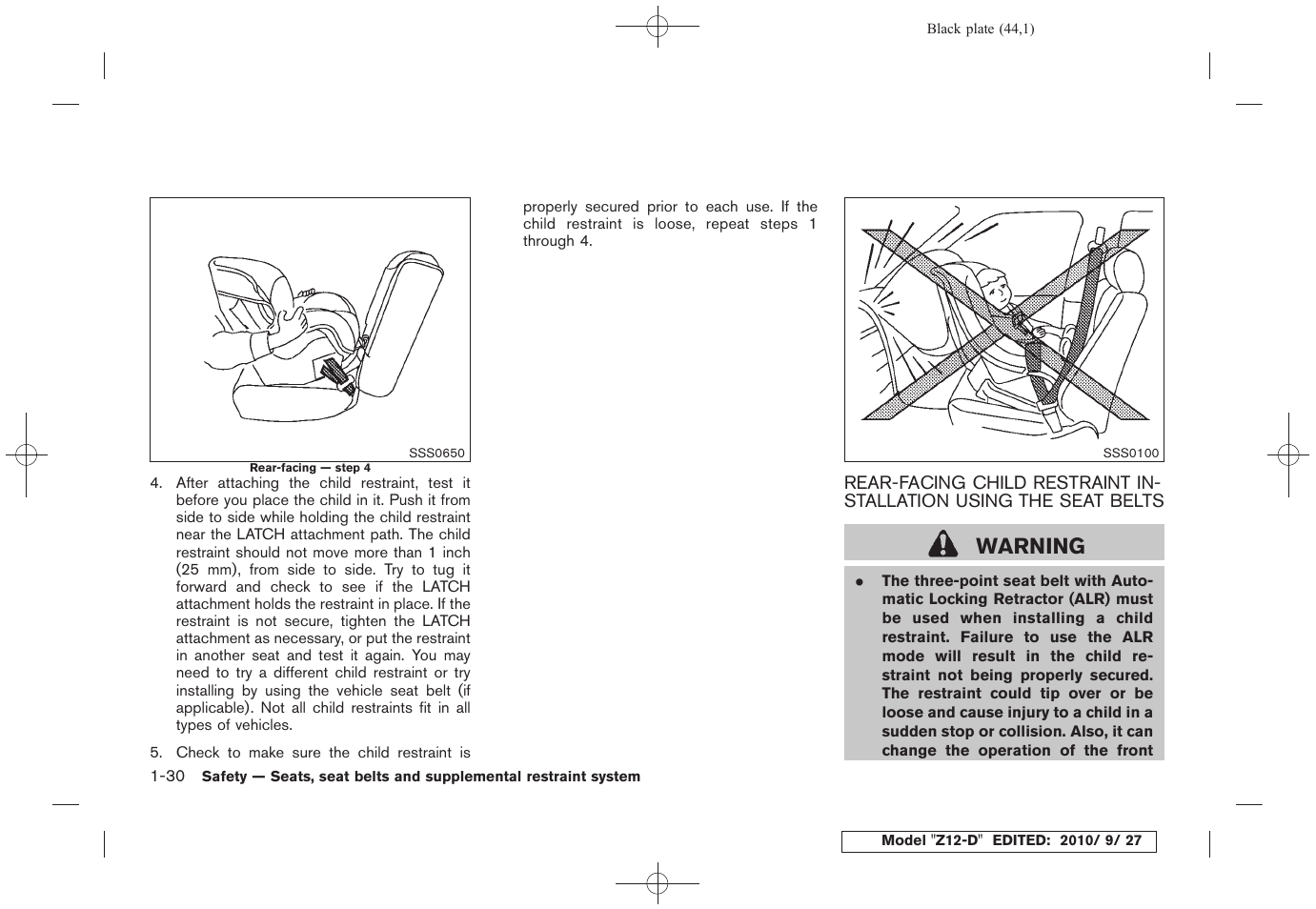 Warning | NISSAN 2011 Cube User Manual | Page 48 / 345