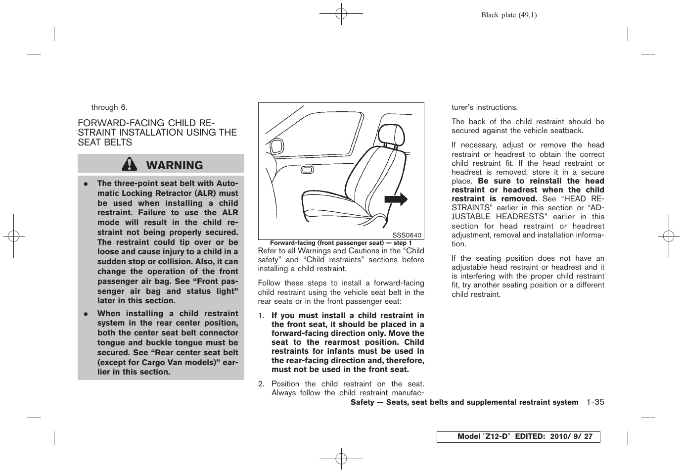 Warning | NISSAN 2011 Cube User Manual | Page 53 / 345