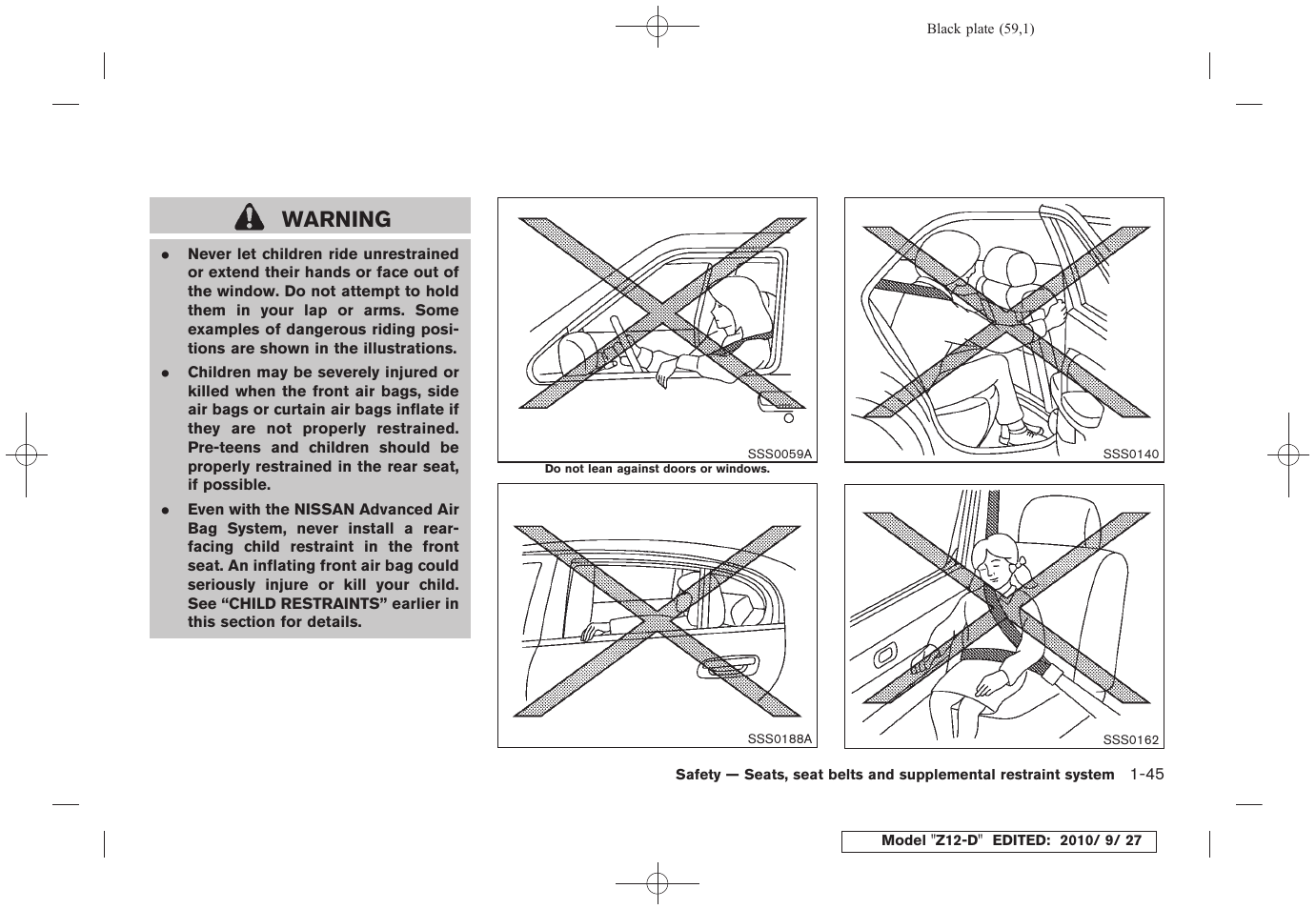 Warning | NISSAN 2011 Cube User Manual | Page 63 / 345