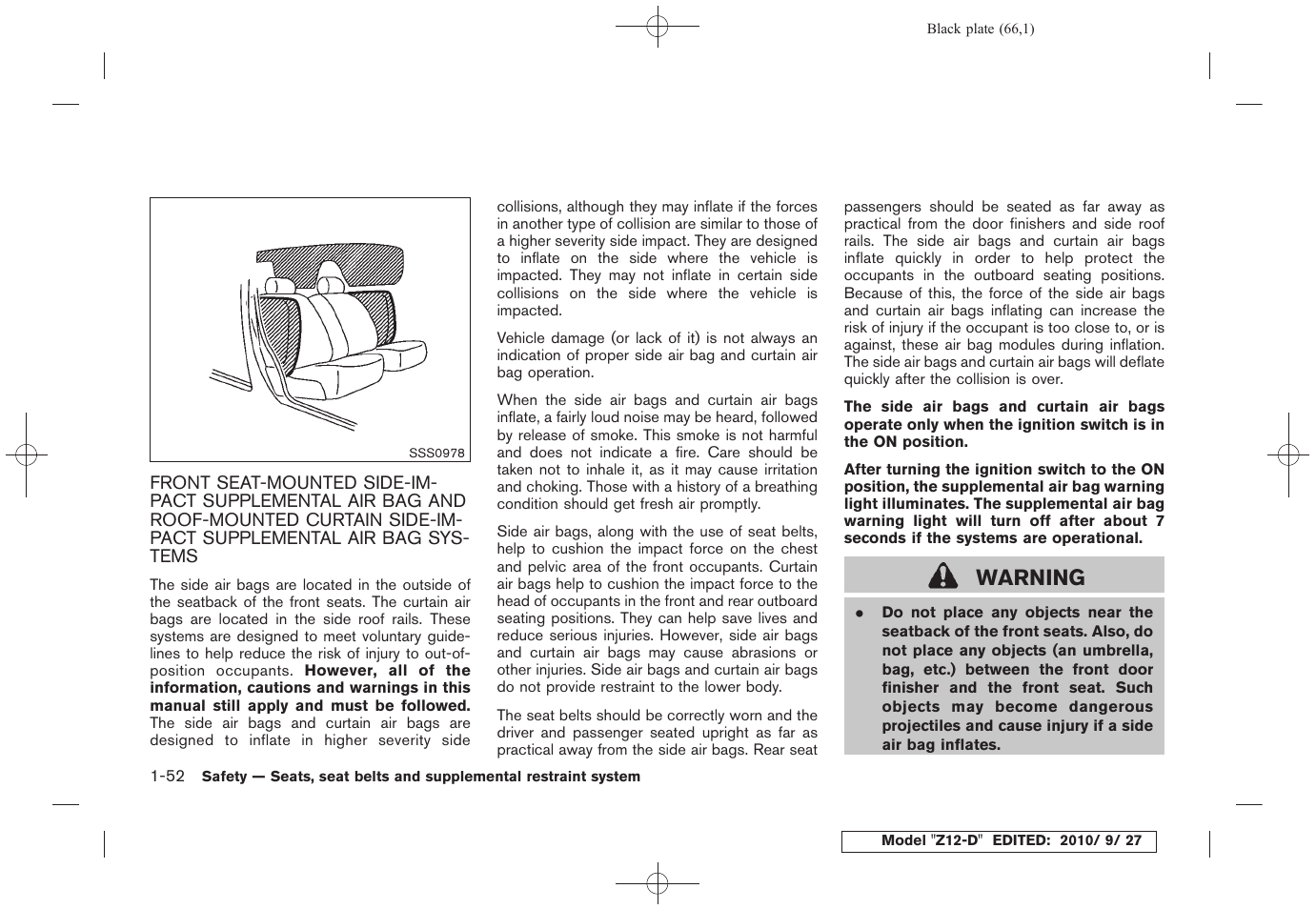 Warning | NISSAN 2011 Cube User Manual | Page 70 / 345