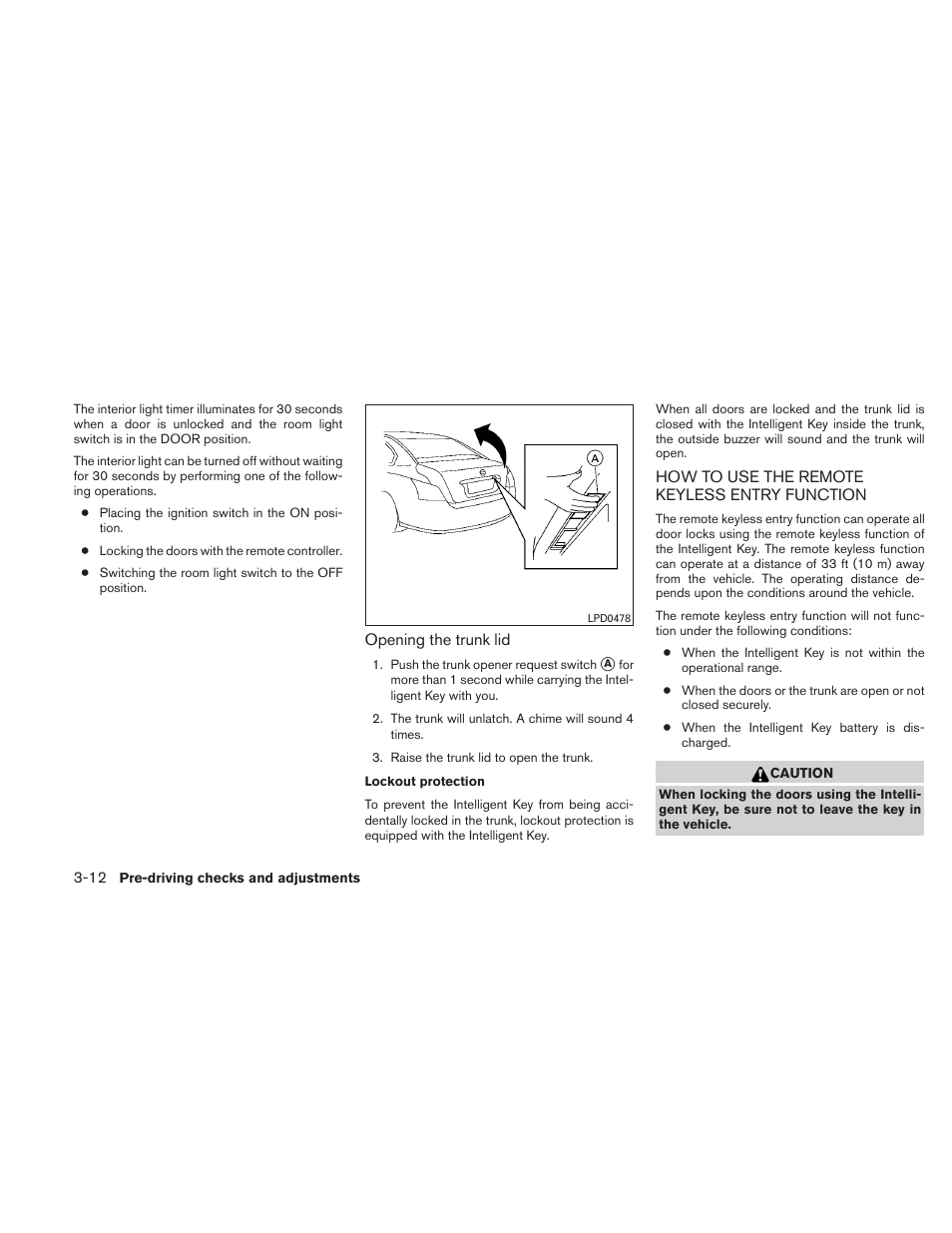 How to use the remote keyless entry function -12 | NISSAN 2011 Altima User Manual | Page 147 / 446