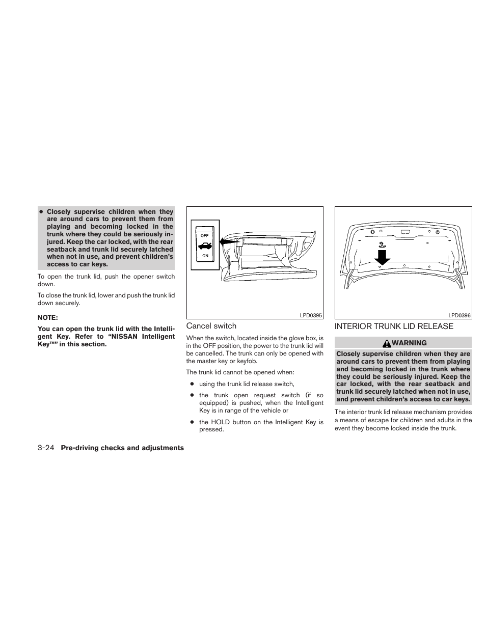 Interior trunk lid release -24 | NISSAN 2011 Altima User Manual | Page 159 / 446