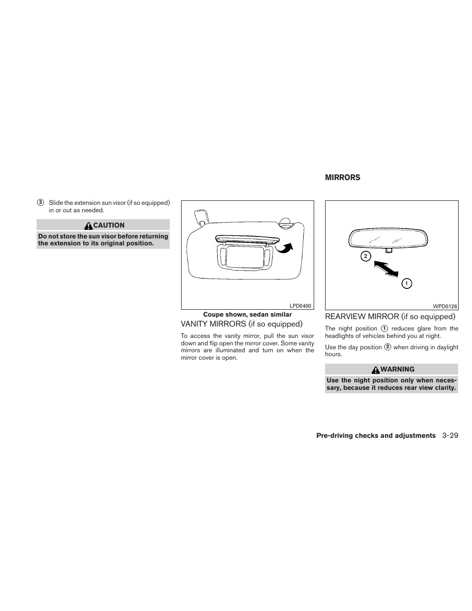 Vanity mirrors (if so equipped) -29, Mirrors -29, Rearview mirror (if so equipped) -29 | NISSAN 2011 Altima User Manual | Page 164 / 446