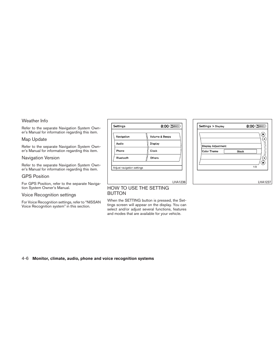 How to use the setting button -6 | NISSAN 2011 Altima User Manual | Page 173 / 446