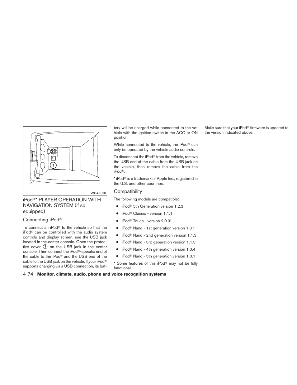 Ipod, Player operation with navigation, System (if so equipped) -74 | NISSAN 2011 Altima User Manual | Page 241 / 446