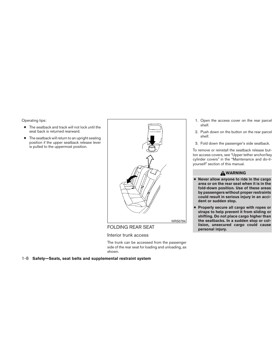 Folding rear seat -8 | NISSAN 2011 Altima User Manual | Page 27 / 446