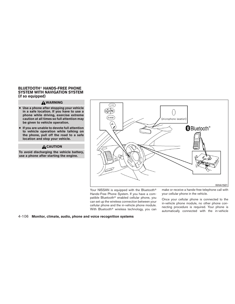 Bluetooth, Hands-free phone system with, Navigation system (if so equipped) -106 | NISSAN 2011 Altima User Manual | Page 273 / 446