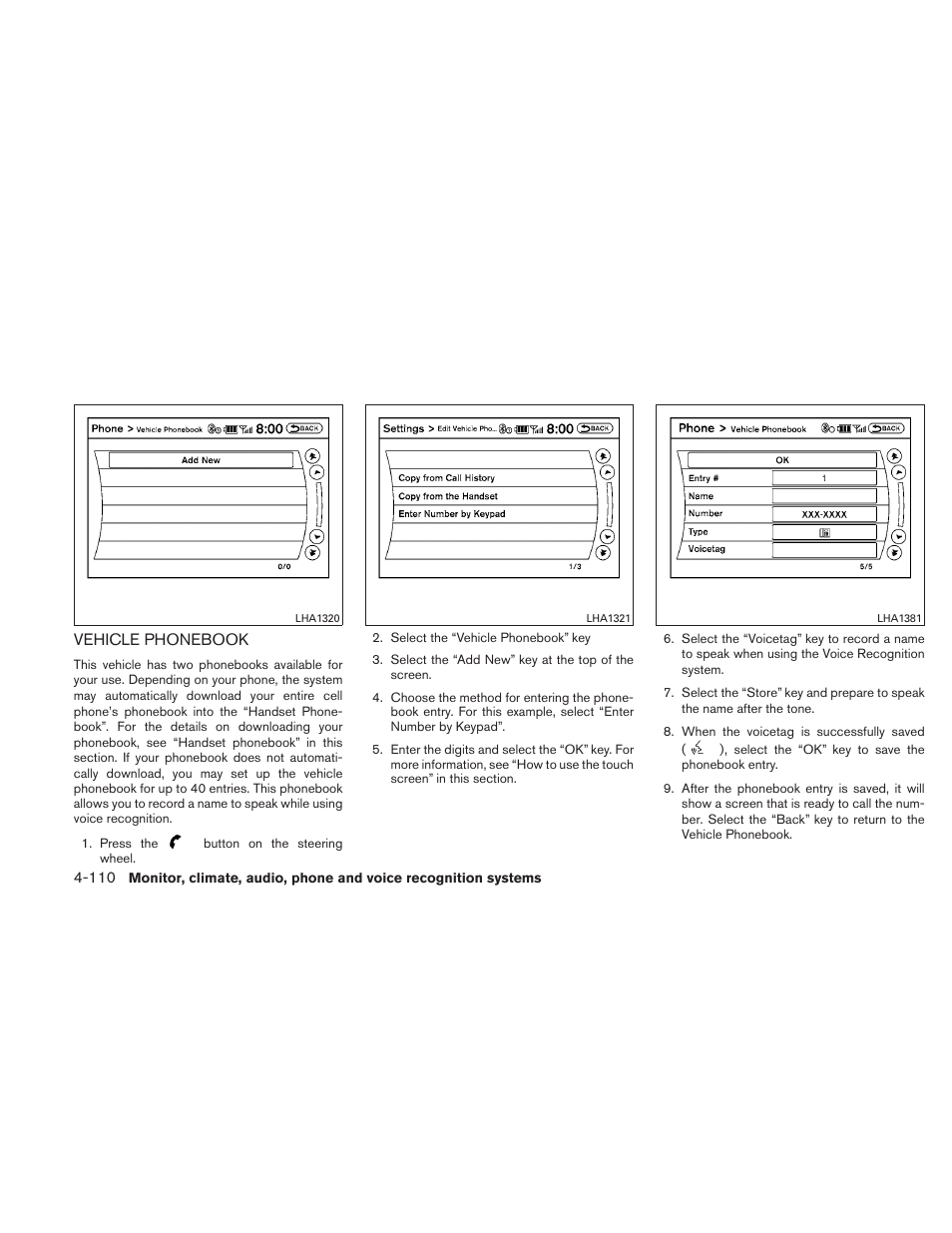 Vehicle phonebook -110 | NISSAN 2011 Altima User Manual | Page 277 / 446