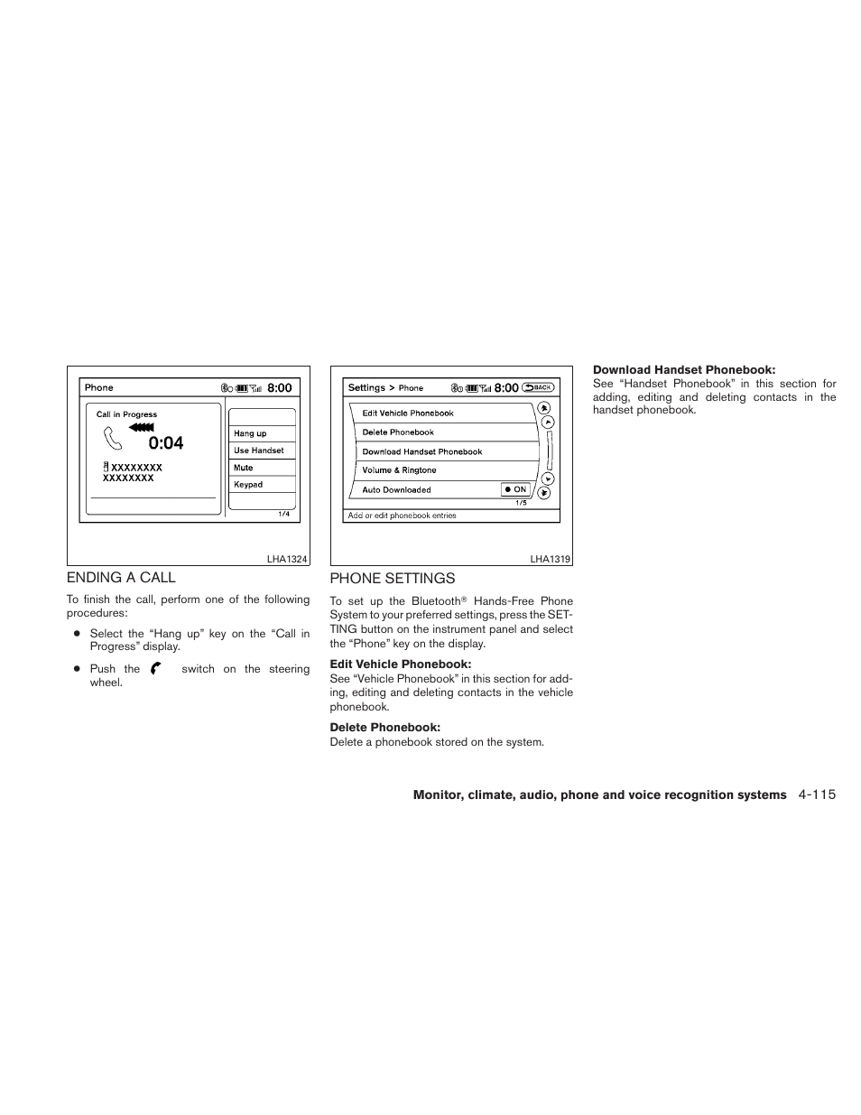 Ending a call -115 phone settings -115 | NISSAN 2011 Altima User Manual | Page 282 / 446