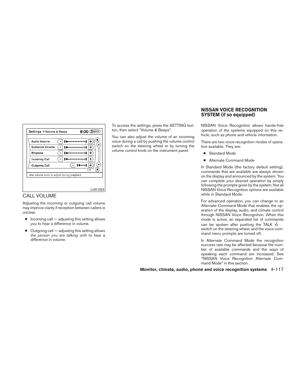 Call volume -117 | NISSAN 2011 Altima User Manual | Page 284 / 446