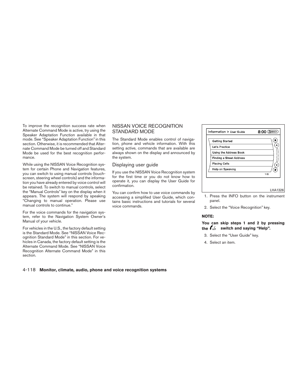 Nissan voice recognition standard mode -118 | NISSAN 2011 Altima User Manual | Page 285 / 446