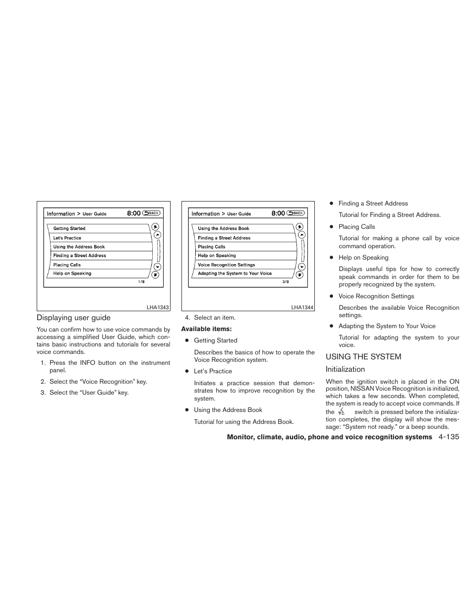 Using the system -135 | NISSAN 2011 Altima User Manual | Page 302 / 446