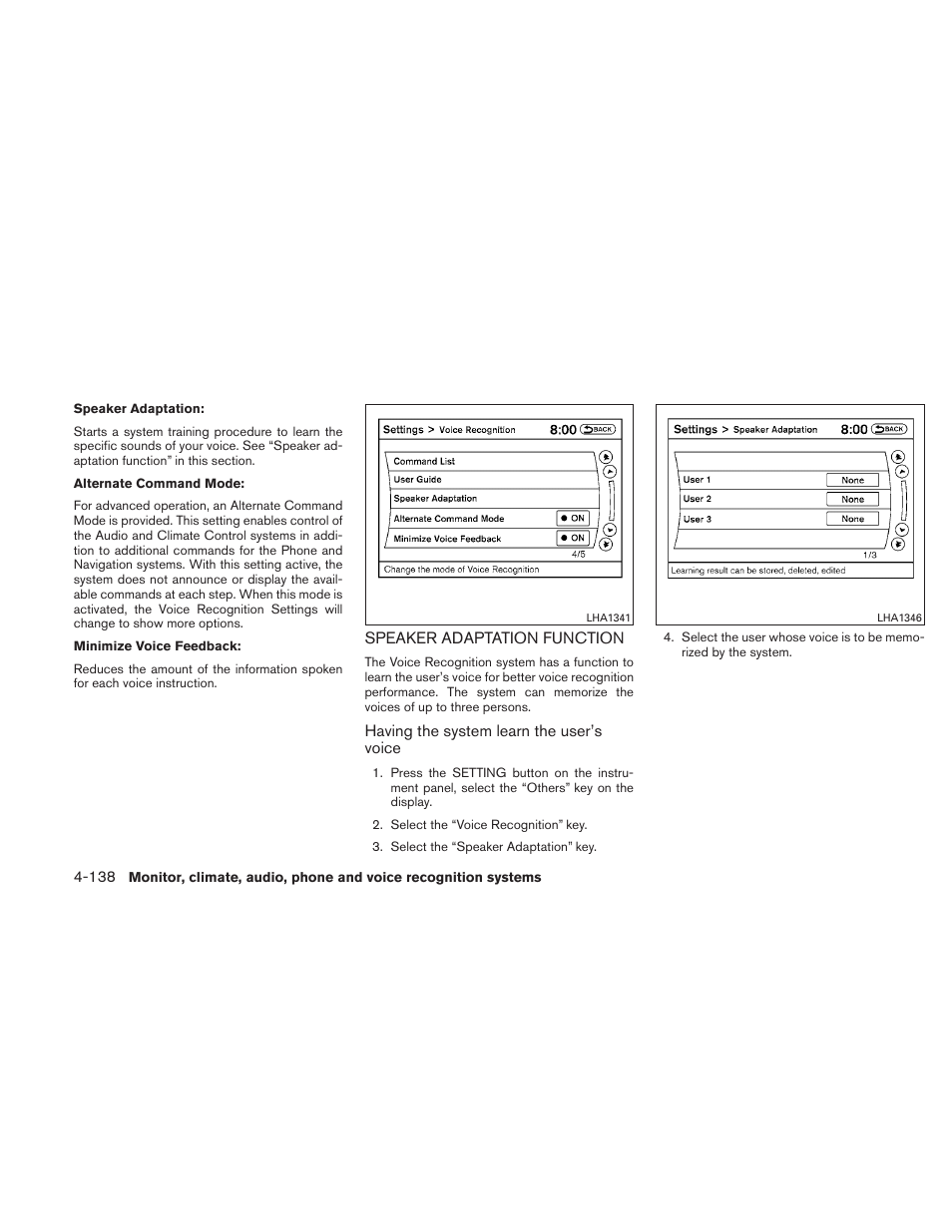 Speaker adaptation function -138 | NISSAN 2011 Altima User Manual | Page 305 / 446