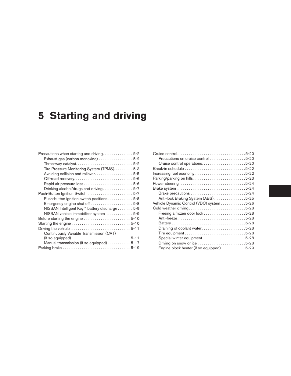 Starting and driving, 5 starting and driving | NISSAN 2011 Altima User Manual | Page 308 / 446